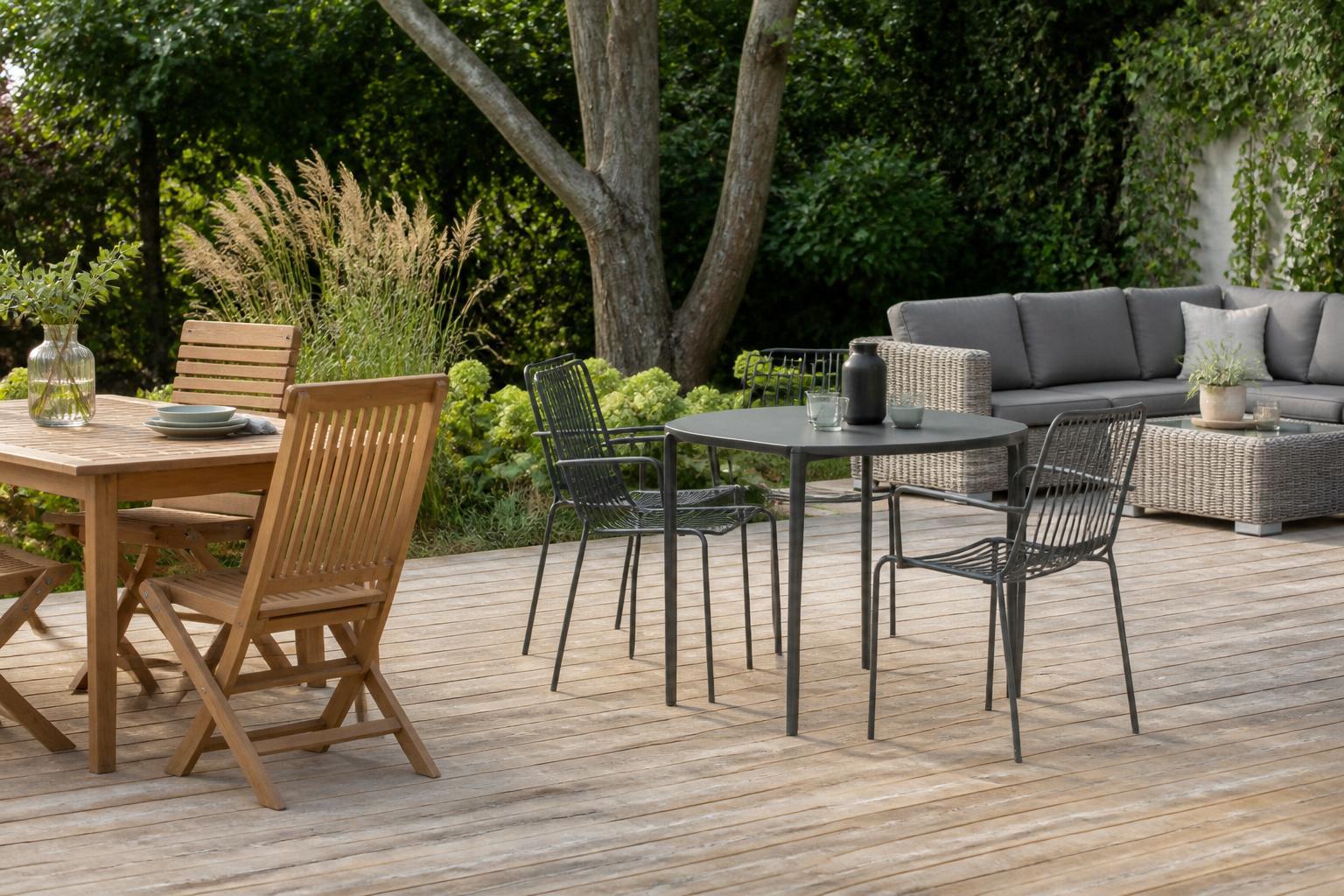 Holz, Metall oder Polyrattan: das richtige Material für Gartenmöbel finden